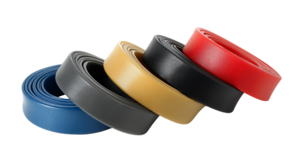 colorful assortment of neatly coiled tapes  isolated on white transparent background