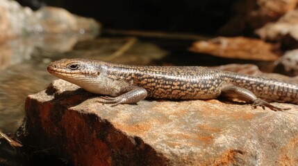 Sun-baked Skink Basking on Rough-Textured Rock