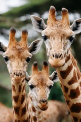 Obraz premium Curious Giraffes Observing Camera - World Giraffe Day