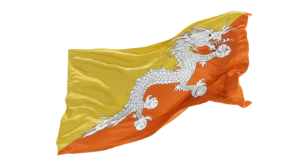 bhutan flag waving in wind isolated on transparent png