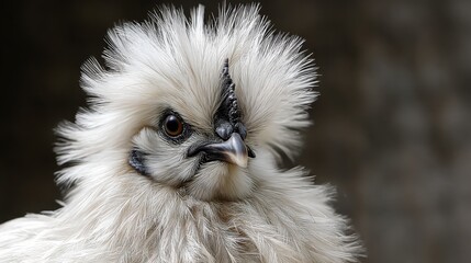 Obraz premium Close-up Portrait of a White Silkie Chicken with Intense Gaze