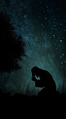 The Garden of Gethsemane: Jesus praying before his crucifixion. The starry night sky symbolizes the significance of the moment and the struggle of Jesus.