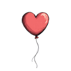 Hand-Drawn Sketch of a Heart-Shaped Balloon Floating in the Air with Expressive Lines