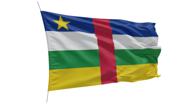 central africa flag waving in wind isolated on transparent png - Powered by Adobe