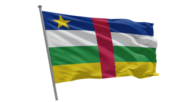 Central African Republic flag waving in wind isolated on transparent png
