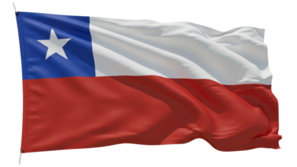 chile flag waving in wind isolated on transparent png