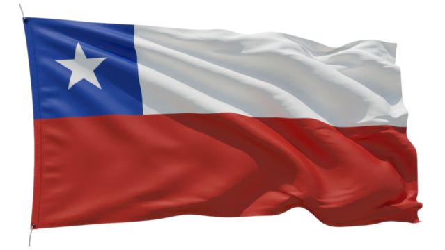 chile flag waving in wind isolated on transparent png