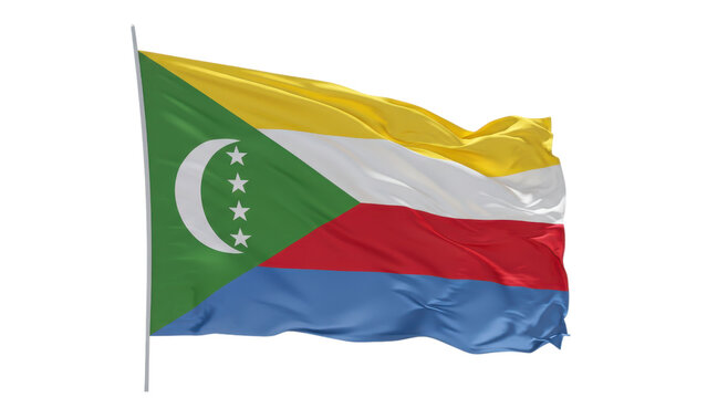 comoros flag waving in wind isolated on transparent png