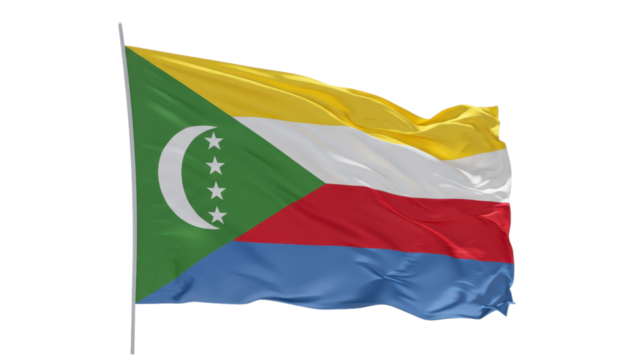 comoros flag waving in wind isolated on transparent png