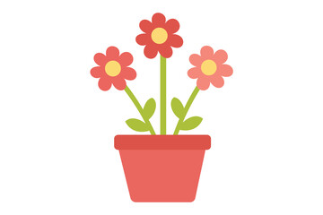 Fototapeta premium Three blossoming flowers sit inside a terracotta pot with a transparent background