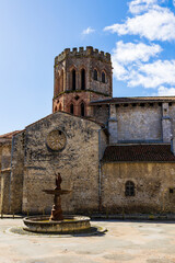 Romanesque cathedral of Saint-Lizier with its hexagonal brick bell tower