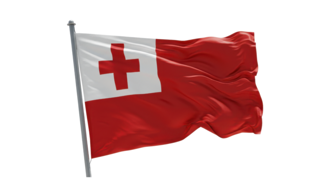 tonga flag waving in wind isolated on transparent png - Powered by Adobe