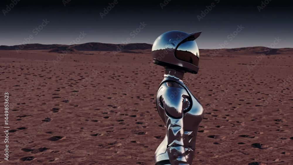 Aufkleber astronaut walking on the surface of mars, exploring the red planet while leaving distinctive footpri
