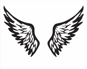 Obraz premium Powerful black and white angel wings design perfect for tattoos logos or art Simple yet striking graphic with bold lines
