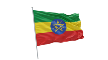 ethiopia flag waving in wind isolated on transparent png