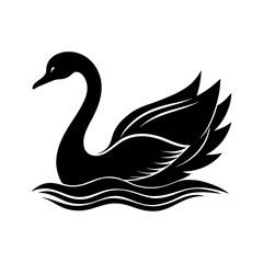 Fototapeta premium Swan gliding on a lake silhouette