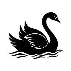 Swan gliding on a lake silhouette