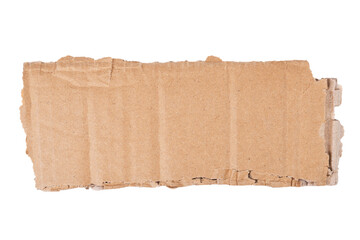 Torn piece of cardboard with irregular edges on white background