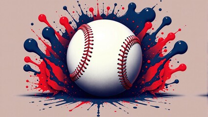 Baseball Splatter Art With Patriotic Colors