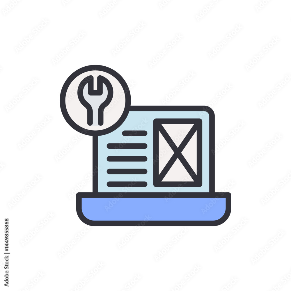 Poster front end developer colored icons, minimalist vector illustration ,simple transparent graphic elemen