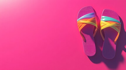 Vibrant, colorful sandals on a hot pink surface