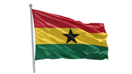 ghana flag waving in wind isolated on transparent png