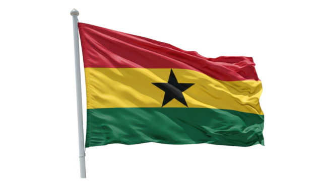 ghana flag waving in wind isolated on transparent png