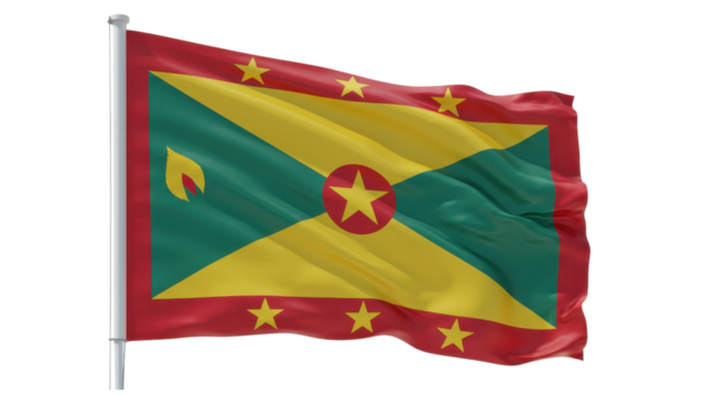 grenada flag waving in wind isolated on transparent png