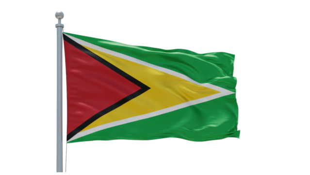 guyana flag waving in wind isolated on transparent png