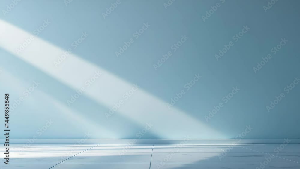 Poster light blue empty wall with smooth flooring showcasing captivating light reflections. background for 