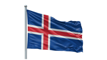 iceland flag waving in wind isolated on transparent png