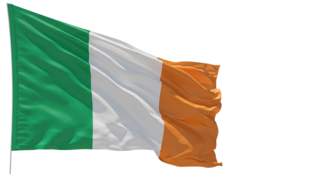 ireland flag waving in wind isolated on transparent png