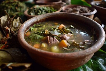 A traditional dish which includes beef and vegetable soup.