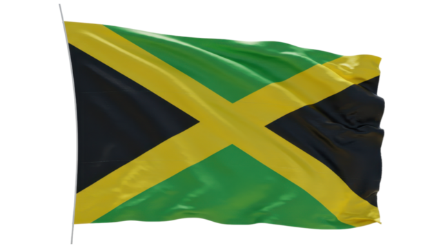 jamaica flag waving in wind isolated on transparent png