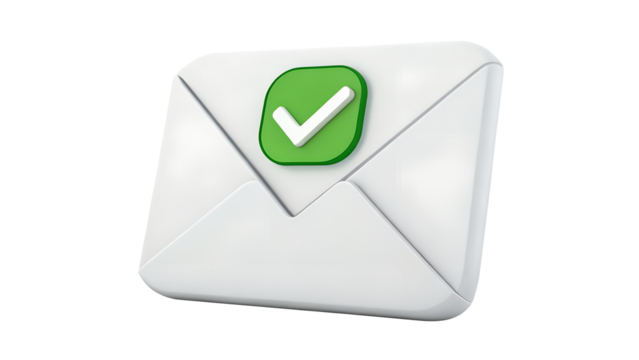3D Render of a White Envelope with a Green Checkmark Icon, Symbolizing Email Confirmation or Successful Delivery