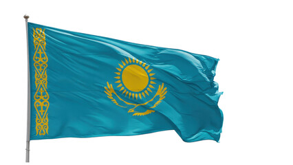 Kazakhstan flag waving in wind isolated on transparent png