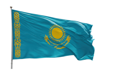 Kazakhstan flag waving in wind isolated on transparent png
