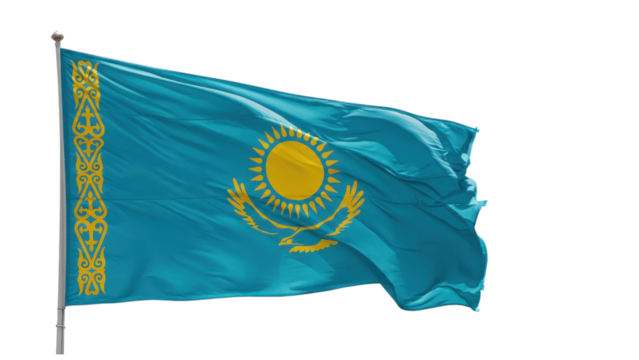 Kazakhstan flag waving in wind isolated on transparent png