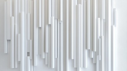 Abstract white geometric wall design with various sized cylinders and rectangles