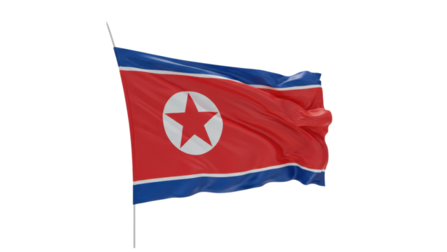 north korea flag waving in wind isolated on transparent png