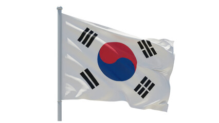 south korea flag waving in wind isolated on transparent png