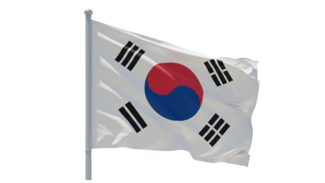 south korea flag waving in wind isolated on transparent png