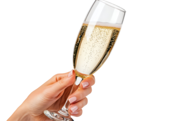 Delicate feminine hand holding champagne glass brings luxury and glamour to your special occasion