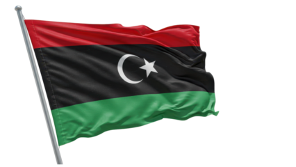 libya flag waving in wind isolated on transparent png
