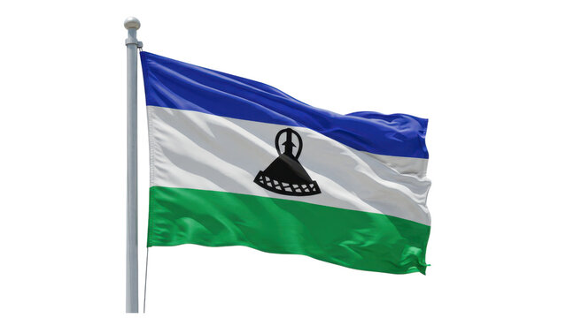 leshotho flag waving in wind isolated on transparent png - Powered by Adobe