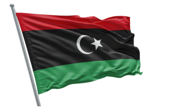 libya flag waving in wind isolated on transparent png