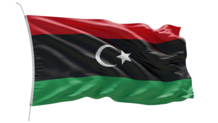 libya flag waving in wind isolated on transparent png