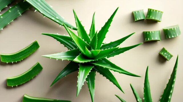 Aerial perspective of vibrant aloe vera leaves.