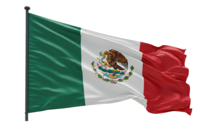 mexico flag waving in wind isolated on transparent png
