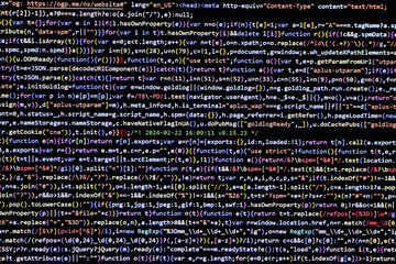 Software source code. Programming code. Programming code on computer screen. Developer working on...